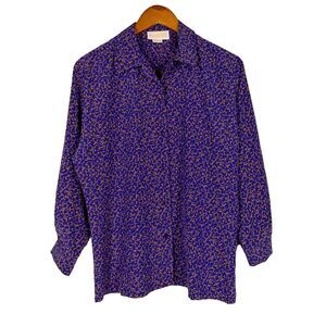 Pendleton Blouse Purple Gold Scroll Print Button Front Top Long Sleeve Size 10